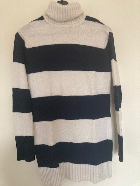 Max Mara Gestreepte coltrui in wit en marineblauw, Kleding | Dames, Truien en Vesten, Meerkleurig, Max Mara, Ophalen of Verzenden