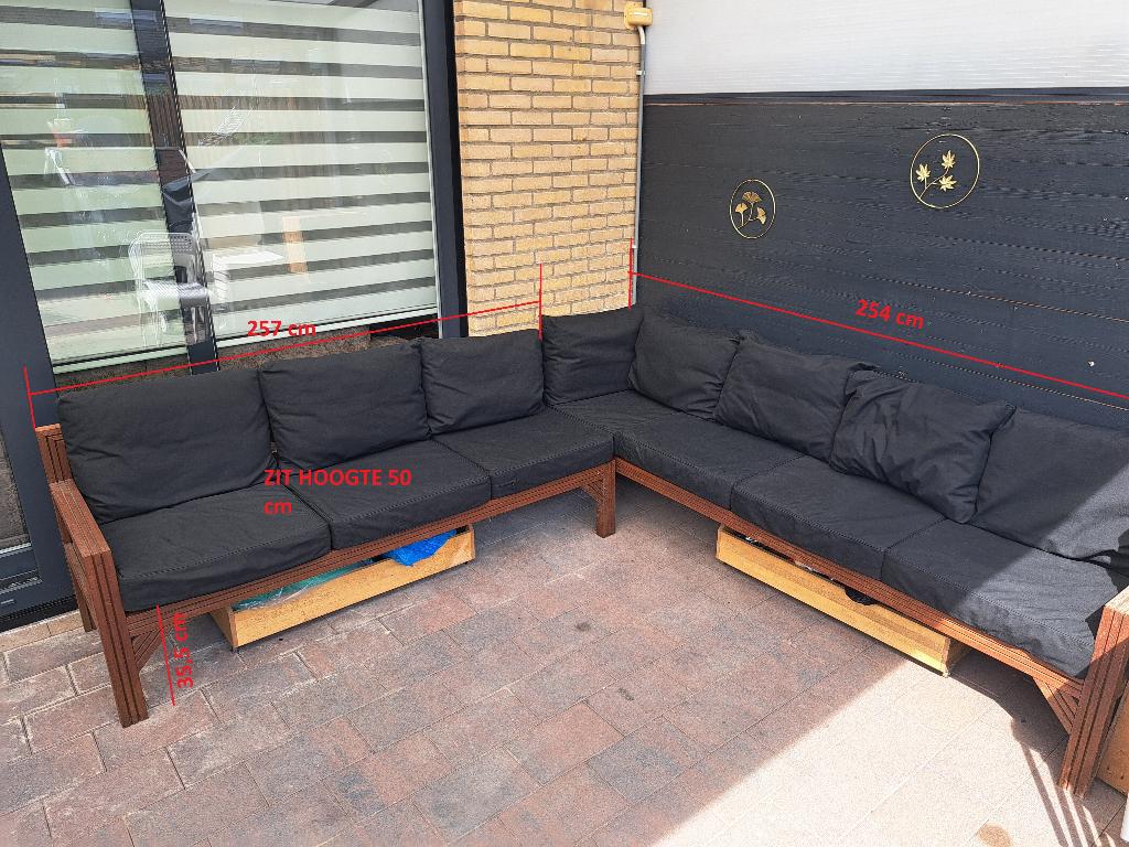 lounge bank, Ophalen, Gebruikt, Hardhout, 8 zitplaatsen
