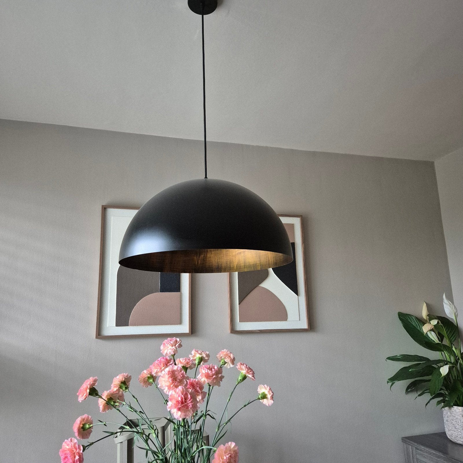 Zwarte Koepel Hanglamp, Huis en Inrichting, Lampen | Hanglampen, Ophalen of Verzenden, Zo goed als nieuw, Metaal, Modern, Industrieel, Scandinavisch