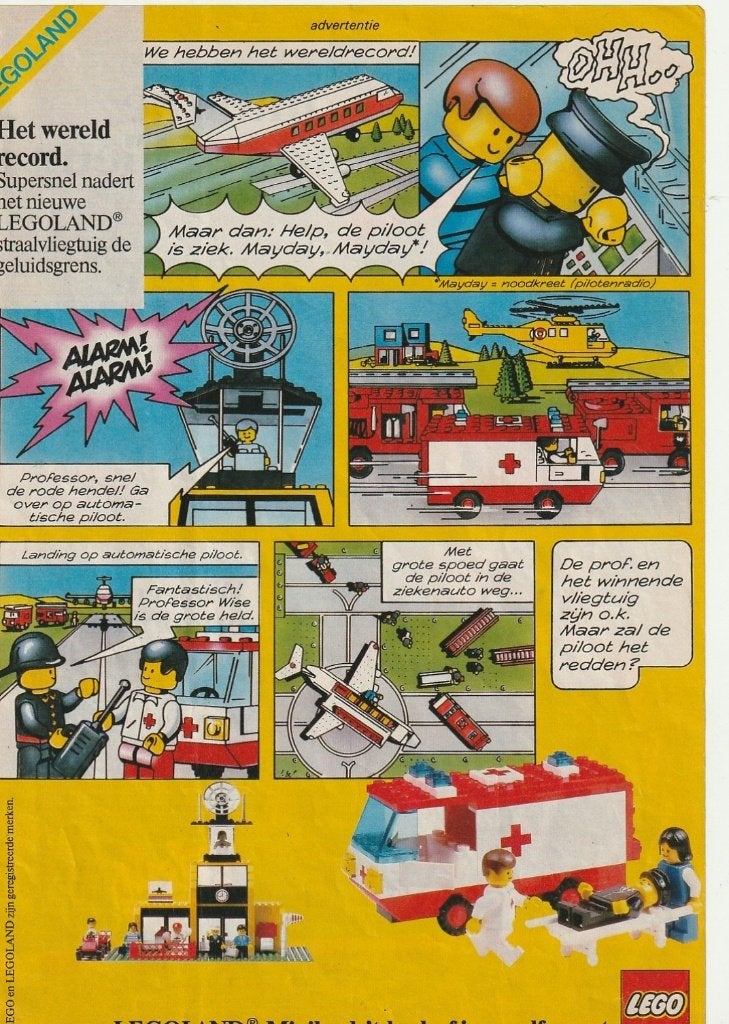 Retro reclame 1985 Lego speelgoed straalvliegtuig, Verzenden, Overige typen