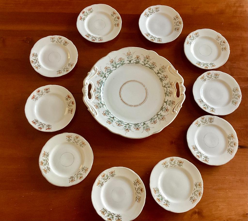 Klassieke taartschaal + 10 gebakschotels voor klein prijsje!, Huis en Inrichting, Keuken | Servies, Gebruikt, Ophalen of Verzenden