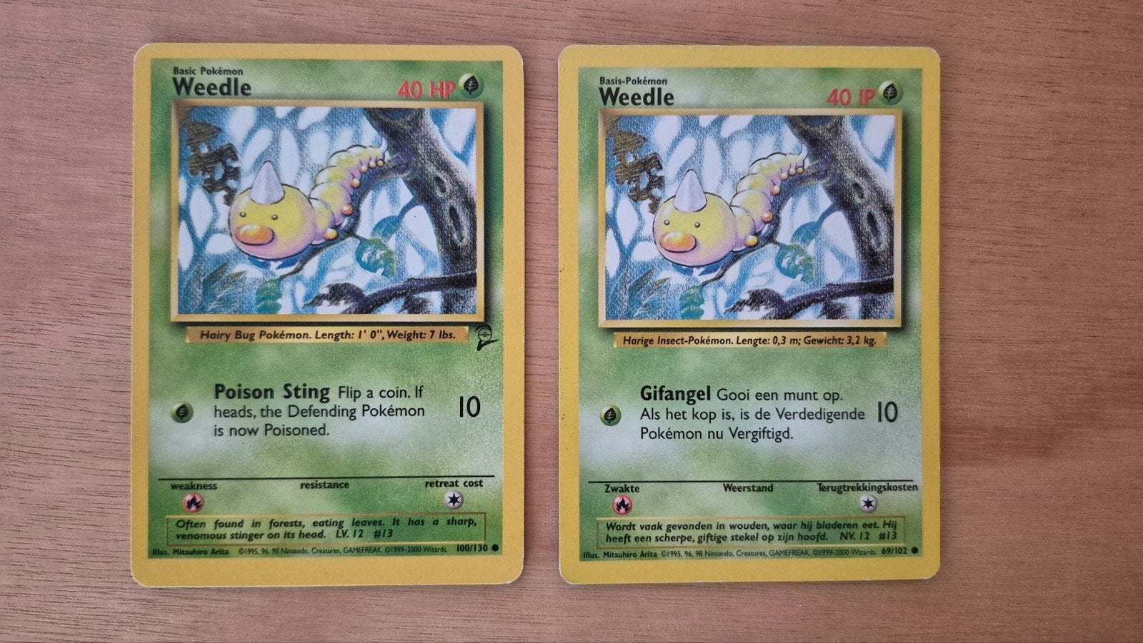 Weedle Pokémon Kaart - Engelse en Nederlandse Versie, Ophalen of Verzenden, Gebruikt, Meerdere kaarten