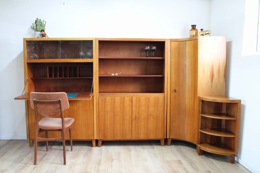 Houten vintage wandmeubel, Musterring. Retro modulair kast., Ophalen, 250 tot 300 cm, O, O