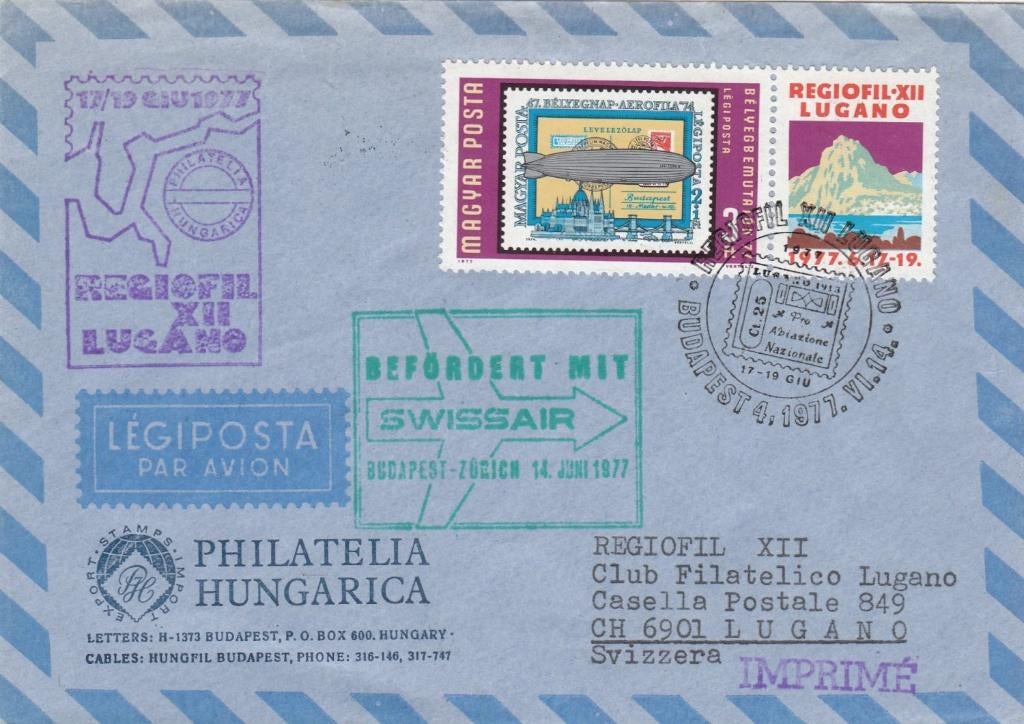 Luchtvaart geïllustreerd cover Hongarije Swissair 1977, Postzegels en Munten, Brieven en Enveloppen | Buitenland, Ophalen of Verzenden