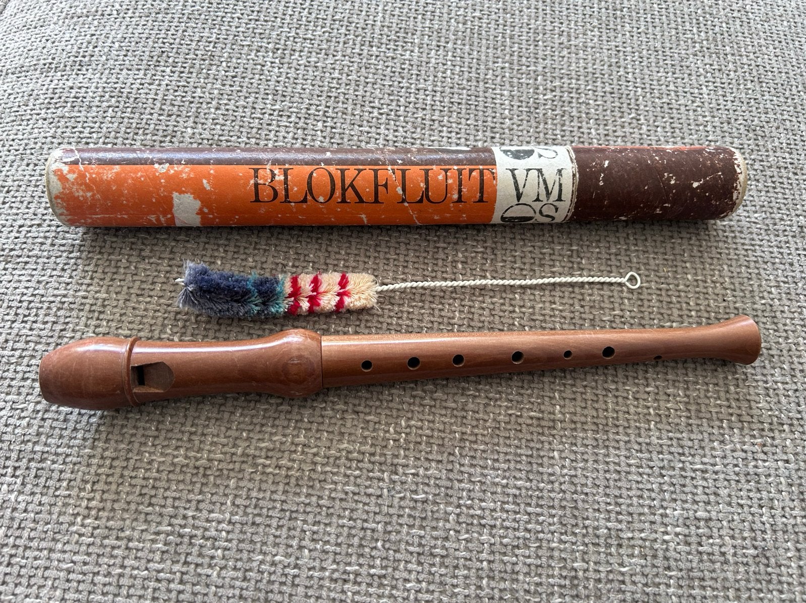 Houten blokfluit met schoonmaakborstel en koker, Muziek en Instrumenten, Ophalen of Verzenden, Zo goed als nieuw, Sopraan of Sopranino