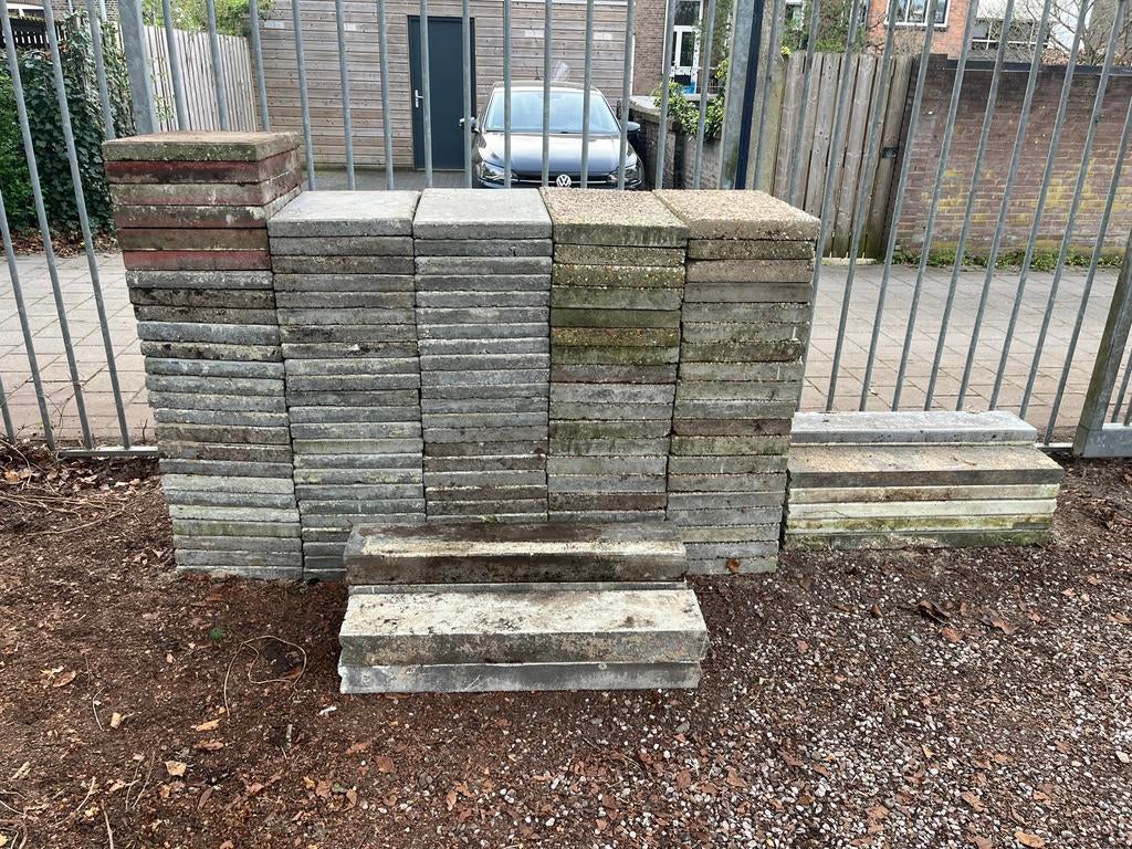 Grindtegels & betontegels 60x40 cm en beton opsluitband, Ophalen, Gebruikt, 10 m² of meer, Beton