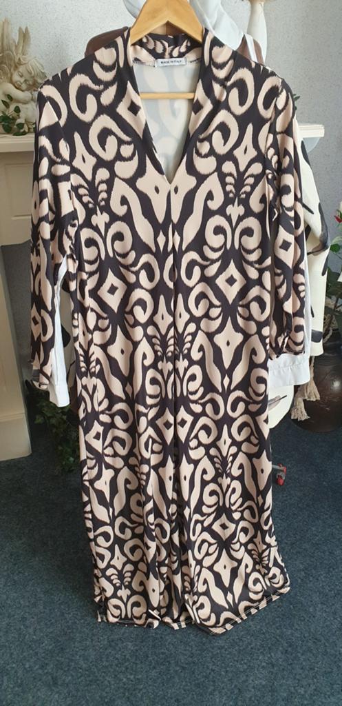Lange jurk maat 40 met abstract patroon, Kleding | Dames, Jurken, Maat 38/40 (M), Made in Italy, Beige, Nieuw