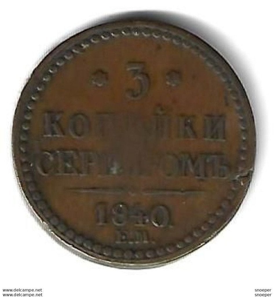 russia 3 kopeks 1840 EM km 146.1 vf catalog val 60$, Verzenden, Rusland, Losse munt