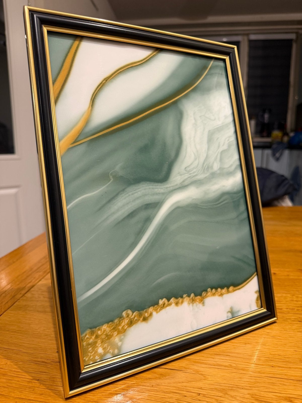 A4 Fotolijst met Marmerlook Kunstwerk - Groen/Goud, Ophalen, Kunststof, Nieuw, Fotolijst
