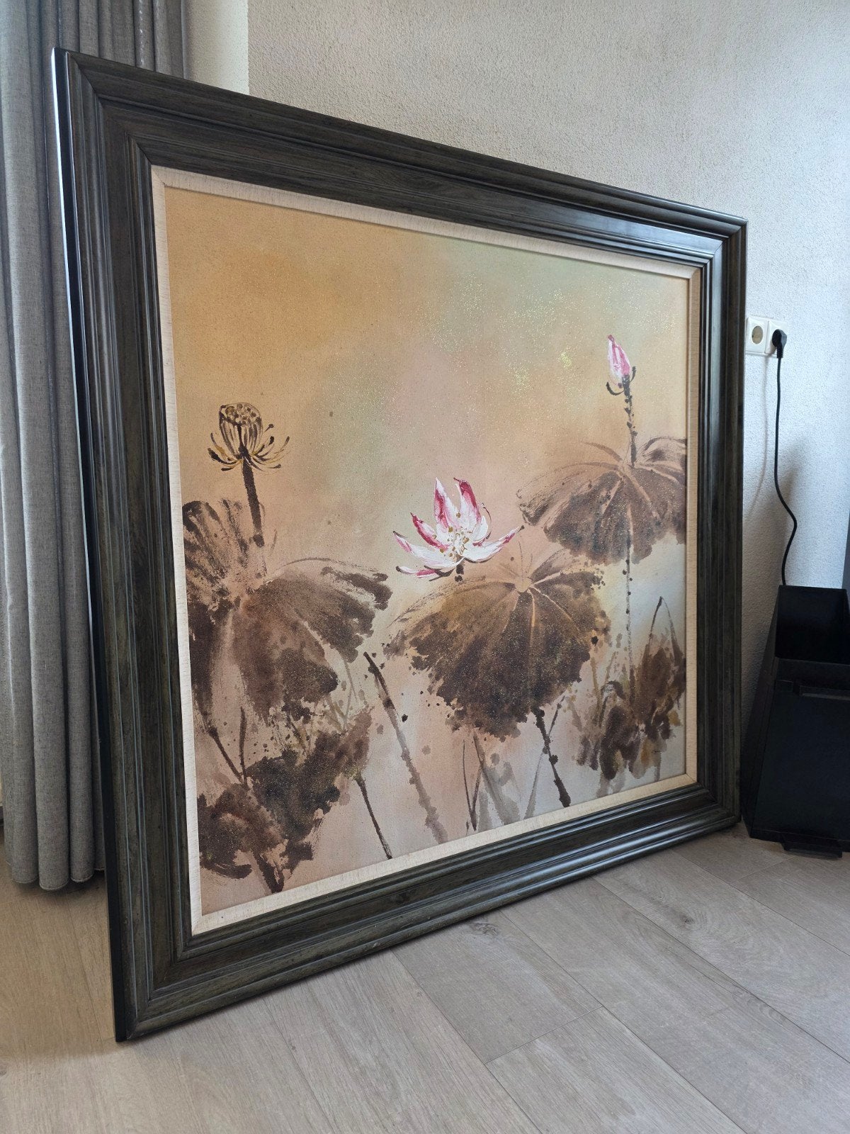 Groot schilderij met waterlelies, ca. 123x123 cm, Doek, Realistisch, Aquarel, Origineel werk