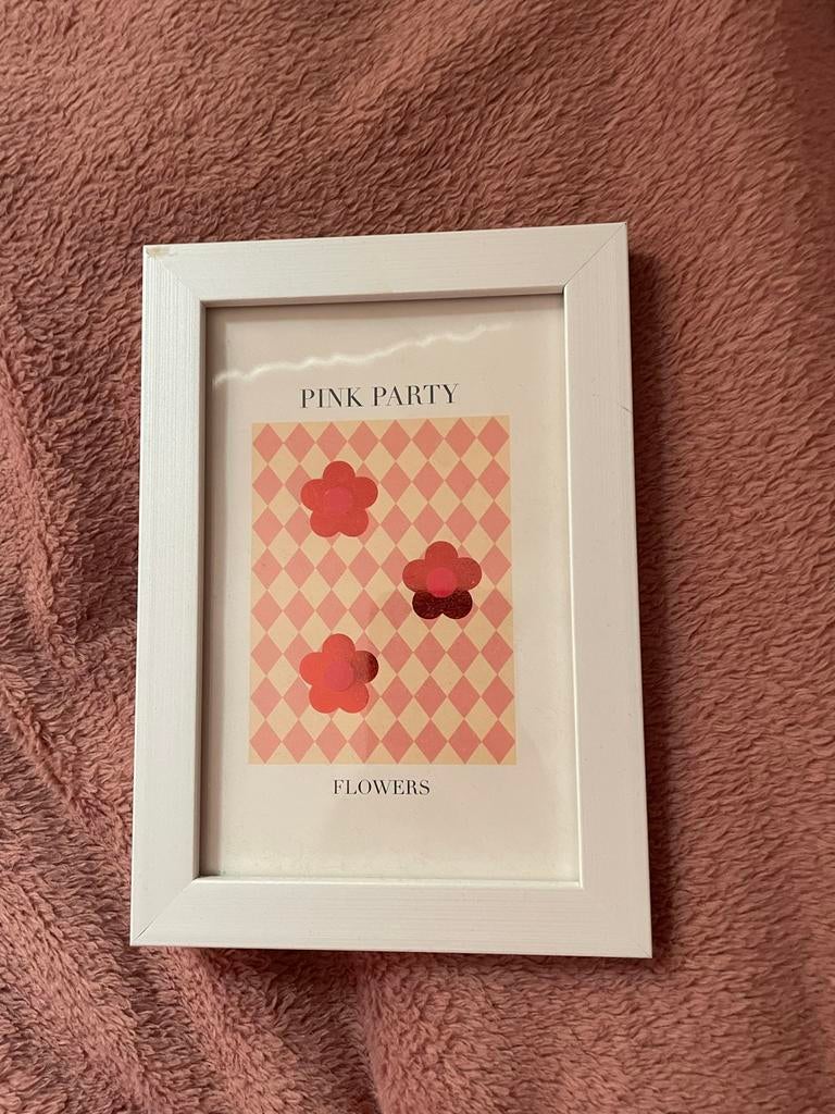 Pink Party Flowers - Ingelijste Print, Ophalen of Verzenden, Zo goed als nieuw, Print