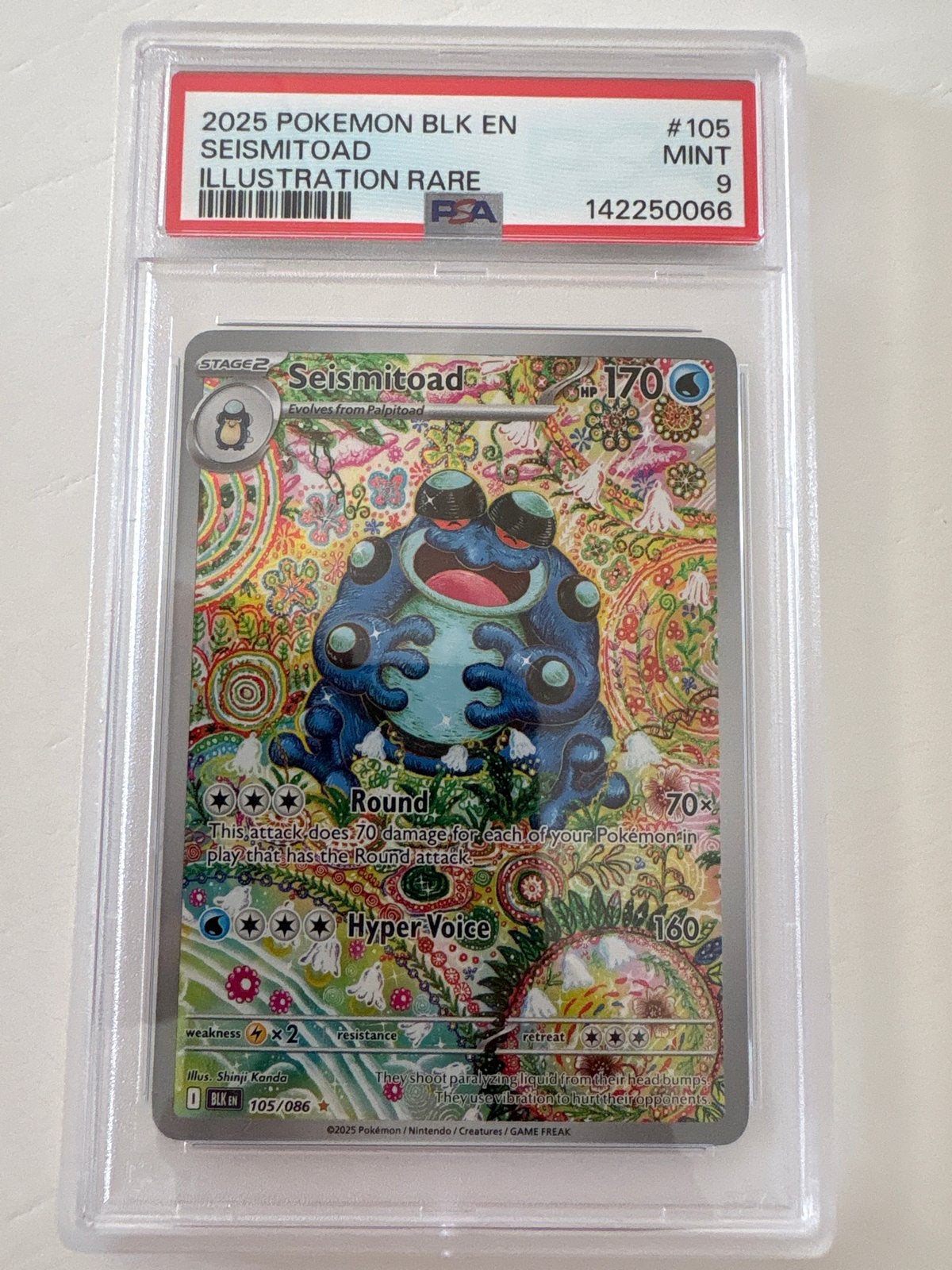 Seismitoad 105/086 Illustration Rare PSA 9 Mint Pokémon Kaar, Ophalen of Verzenden, Zo goed als nieuw, Losse kaart