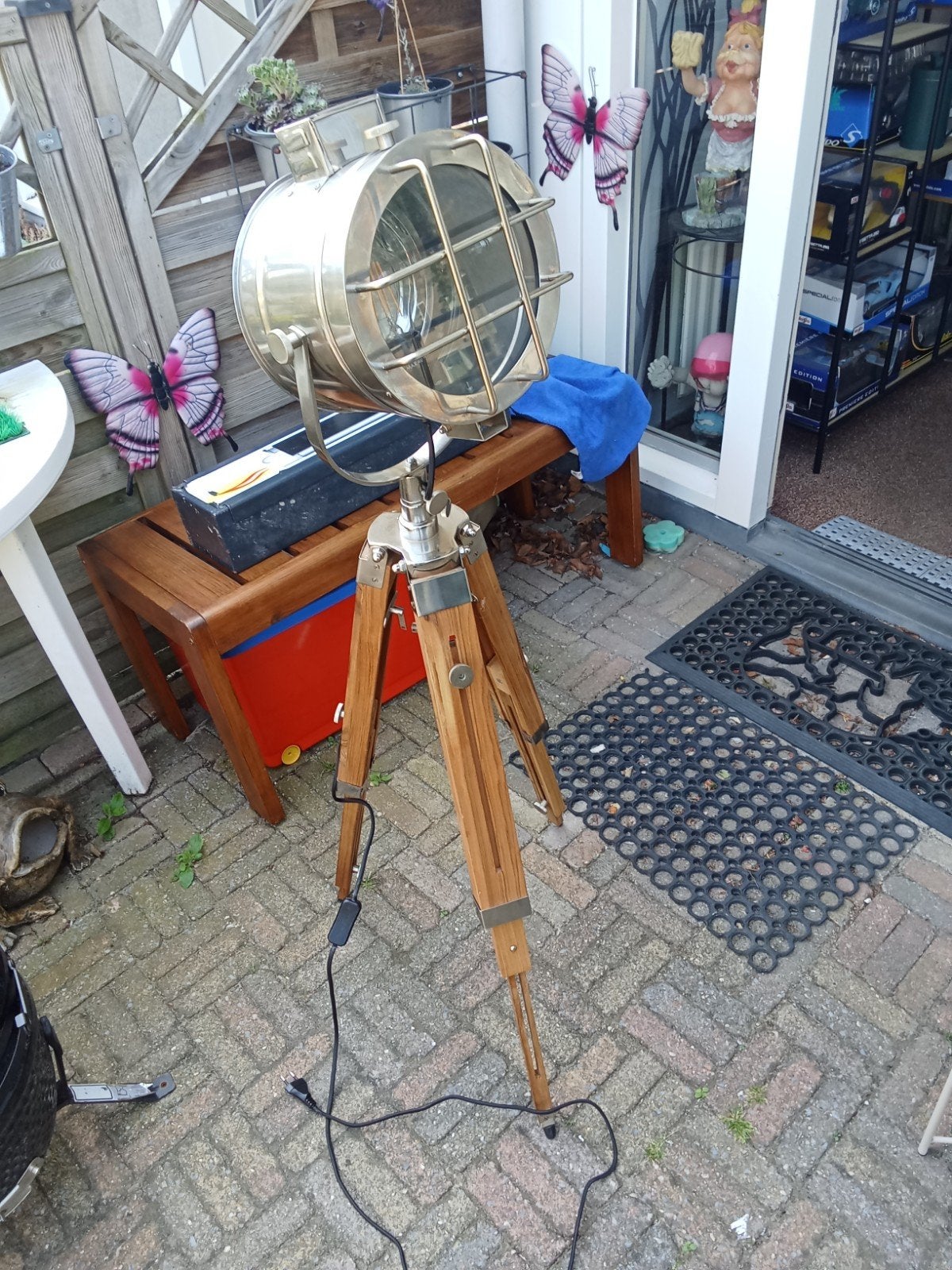 Vintage Industriële Vloerlamp / Theaterlamp op Statief, Huis en Inrichting, Lampen | Vloerlampen, Gebruikt, 100 tot 150 cm, Ophalen of Verzenden