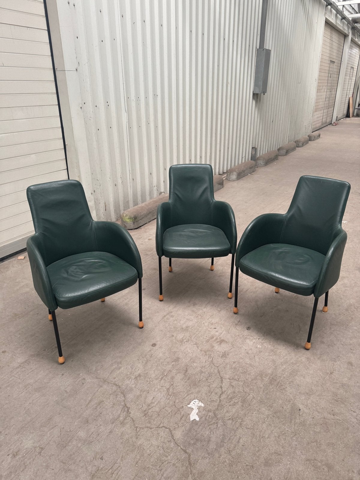 Set van 3 groene fauteuils van leef, Ophalen, Minder dan 75 cm, Leer, 50 tot 75 cm