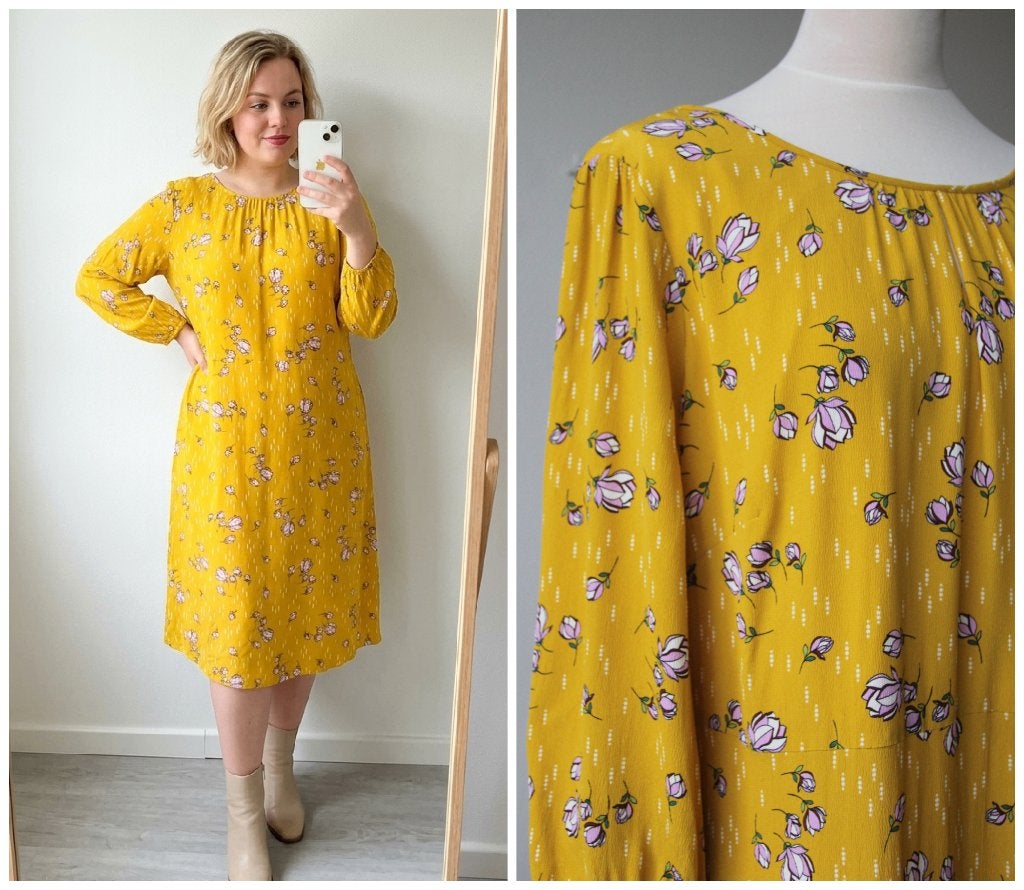 Steps - schitterende vrolijke jurk / geel bloemen / maat 46, Verzenden, Geel, Maat 46/48 (XL) of groter, Zo goed als nieuw