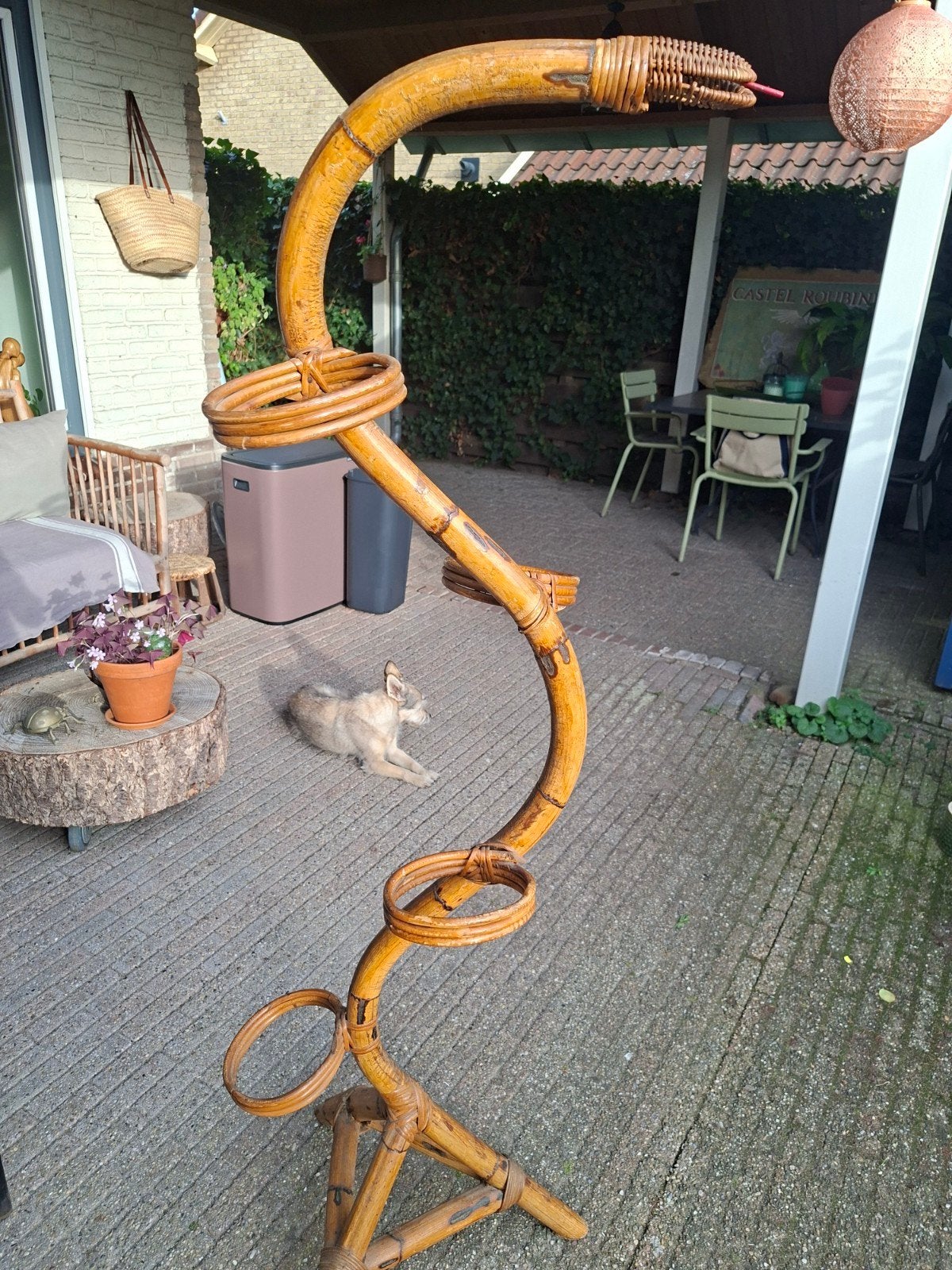 Unieke bamboe plantenstandaard in slangvorm, Ophalen of Verzenden