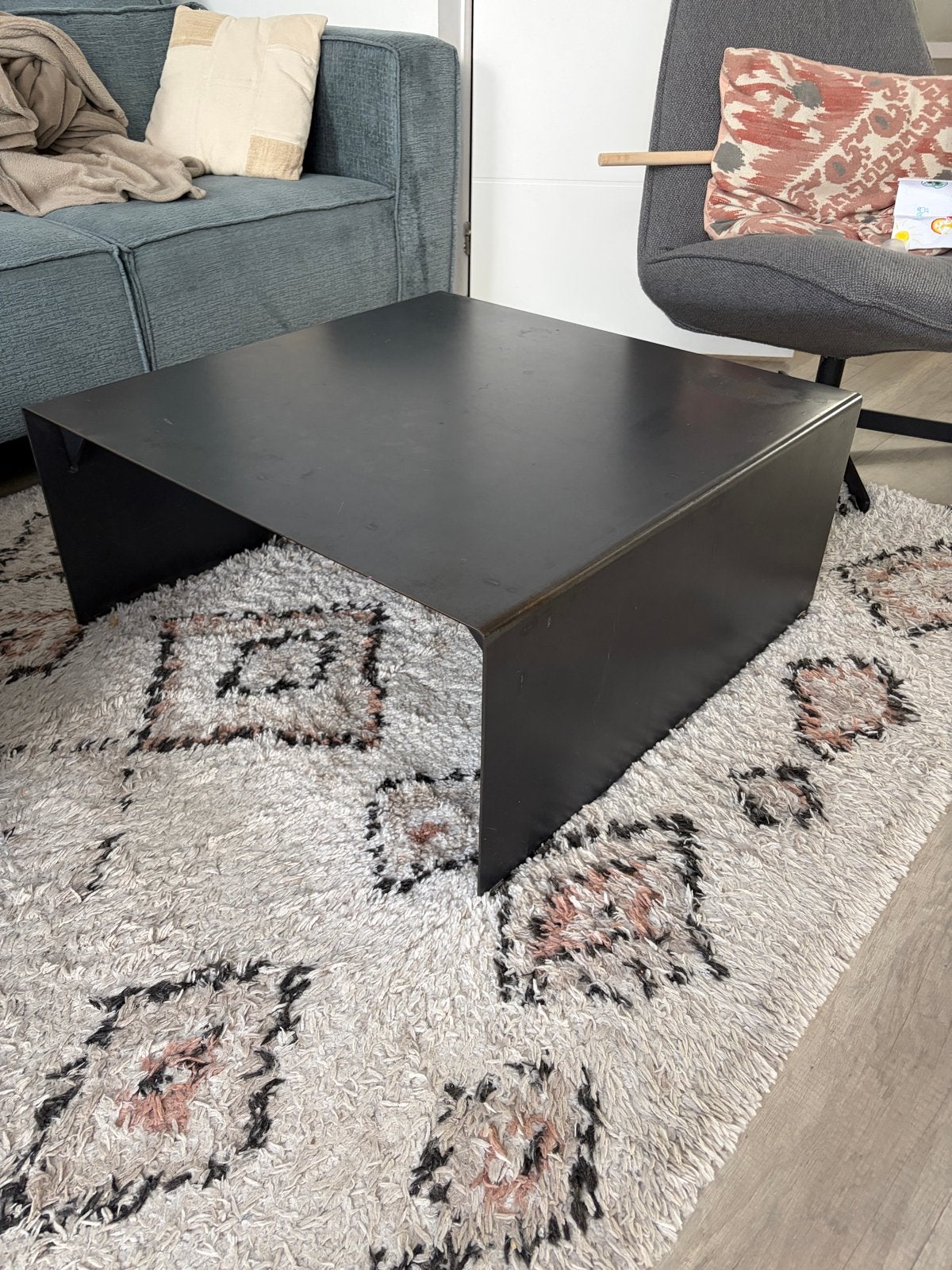 Zwarte vierkante salontafel van metaal voor binnen en buiten, Ophalen, Gebruikt, Vierkant, 50 tot 100 cm