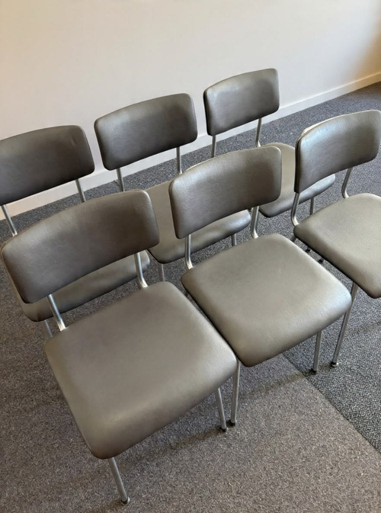 6 stuks vintage Gispen stoelen model 1231 gebruikt, Ophalen, Gebruikt, Leer, Grijs
