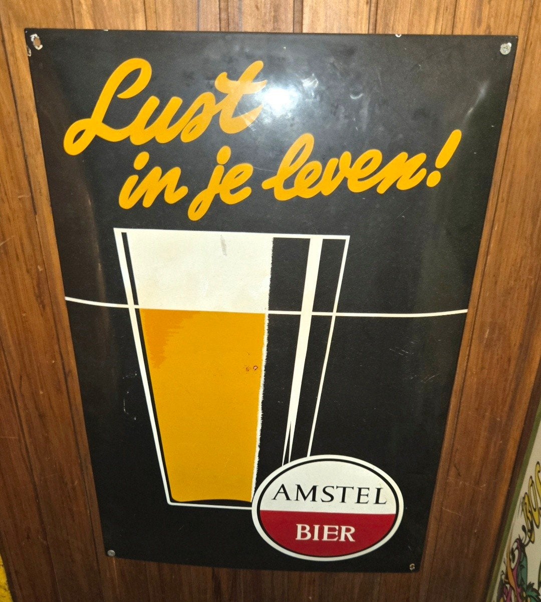 Oud emaille Amstel Bier reclamebord, Ophalen, Gebruikt, Reclamebord
