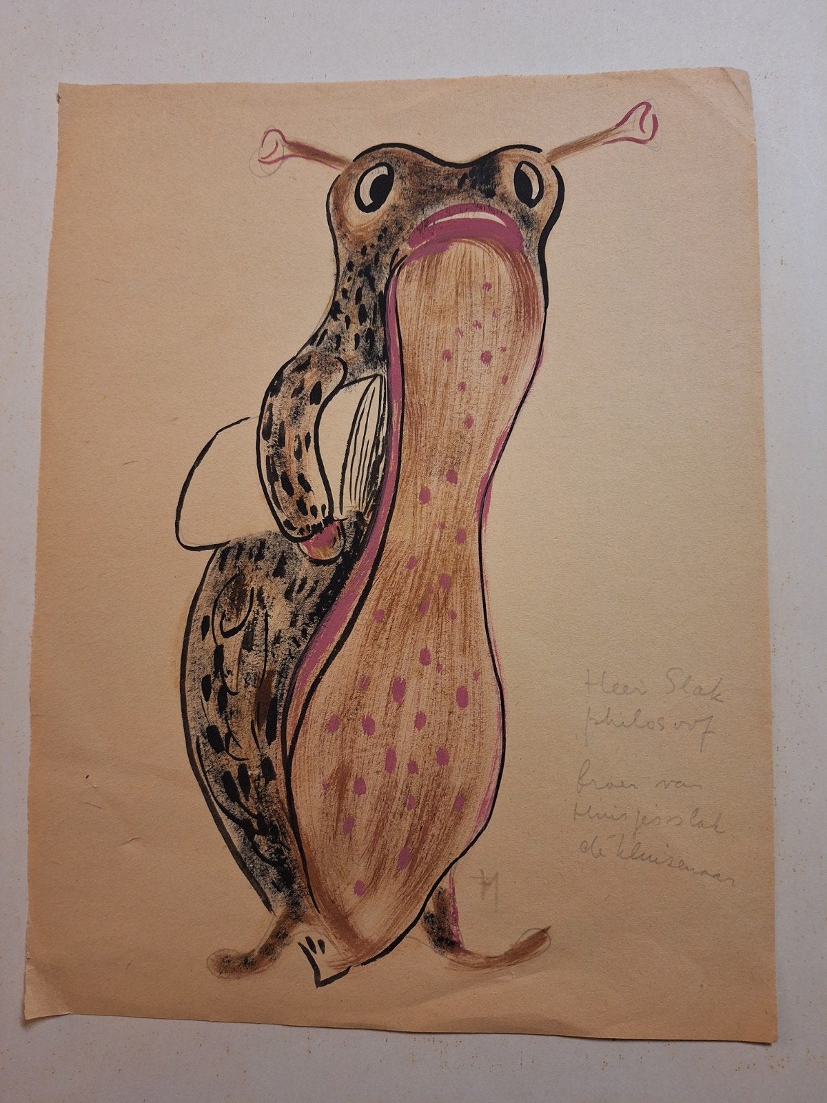 Originele tekening 'Heer Slak' monogram TH, Antiek en Kunst, Ophalen of Verzenden