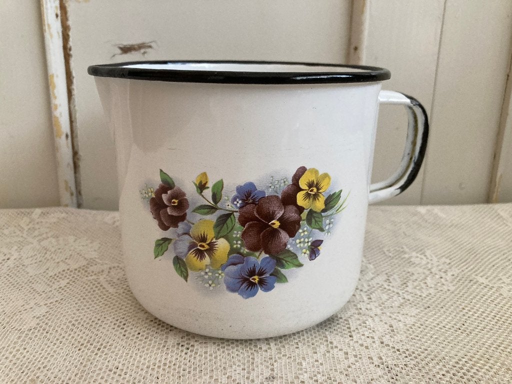 Brocante emaille kroes - kannetje met schenktuit, Ophalen of Verzenden