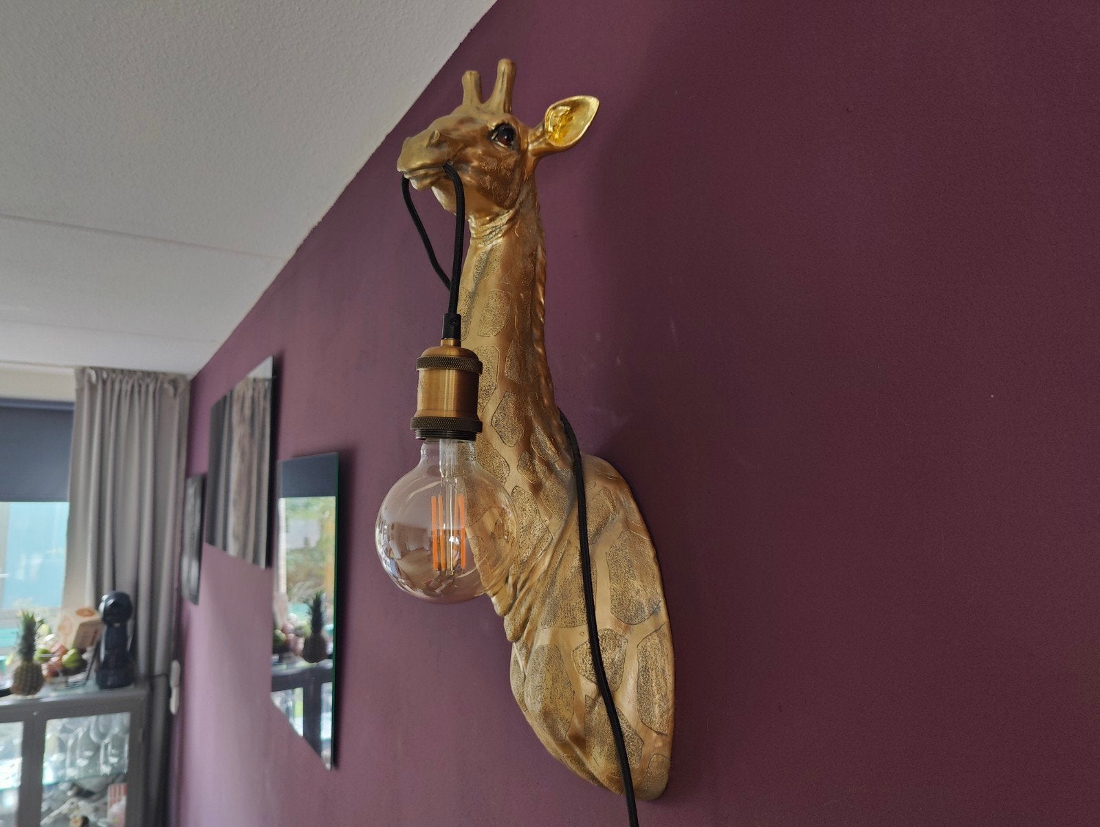 Goudkleurige Giraffe Buste Wandlamp - 65 cm hoog, Ophalen, Kunststof, Gebruikt, Goud