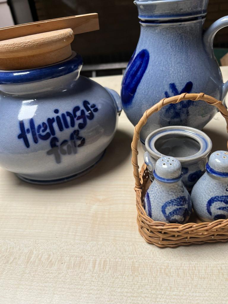Vintage Keramiek Set: Haringpot, Kan & Zout/Peperstel, Antiek en Kunst, Ophalen of Verzenden