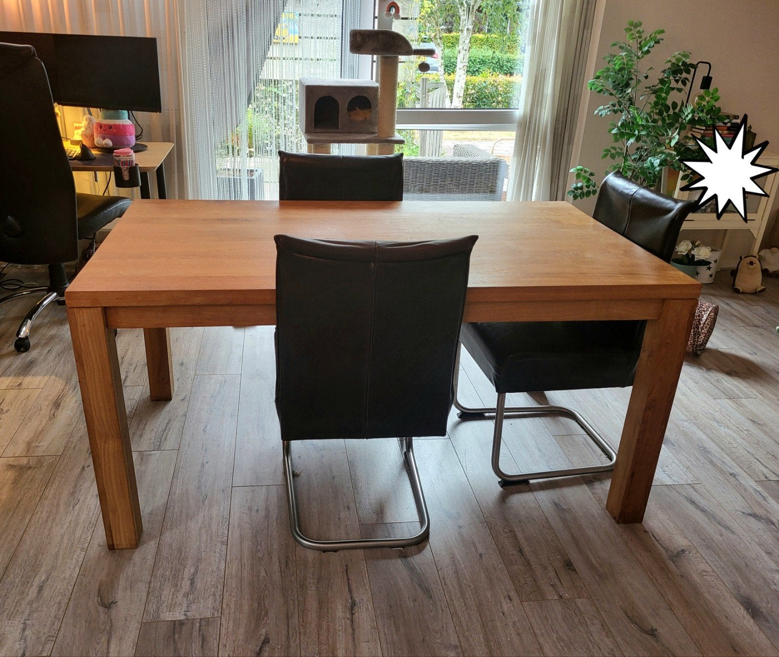 Gratis: Eettafel (160x90x78) met 3 of 4 stoelen en tafelzeil, Ophalen, Gebruikt, 50 tot 100 cm, 150 tot 200 cm