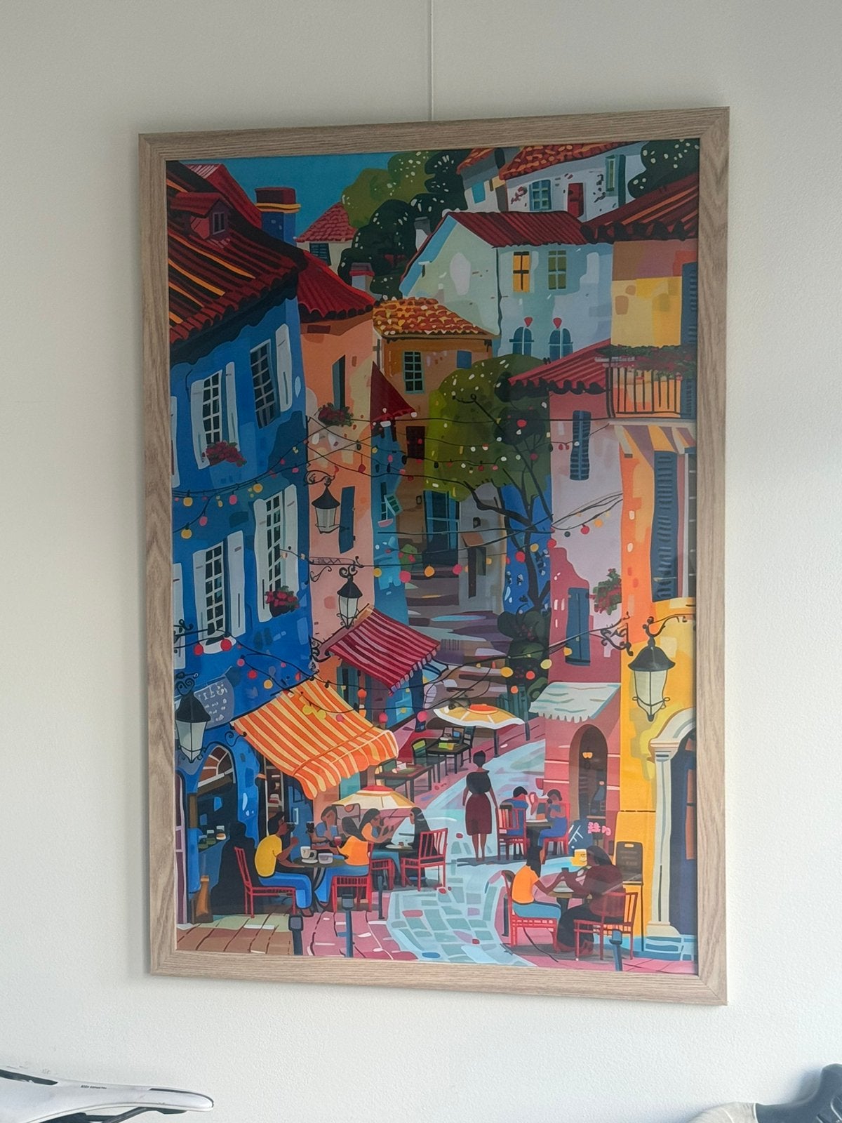 Schilderij 'Mediterraanse Straat' - 95x65 cm, Antiek en Kunst, Ophalen of Verzenden