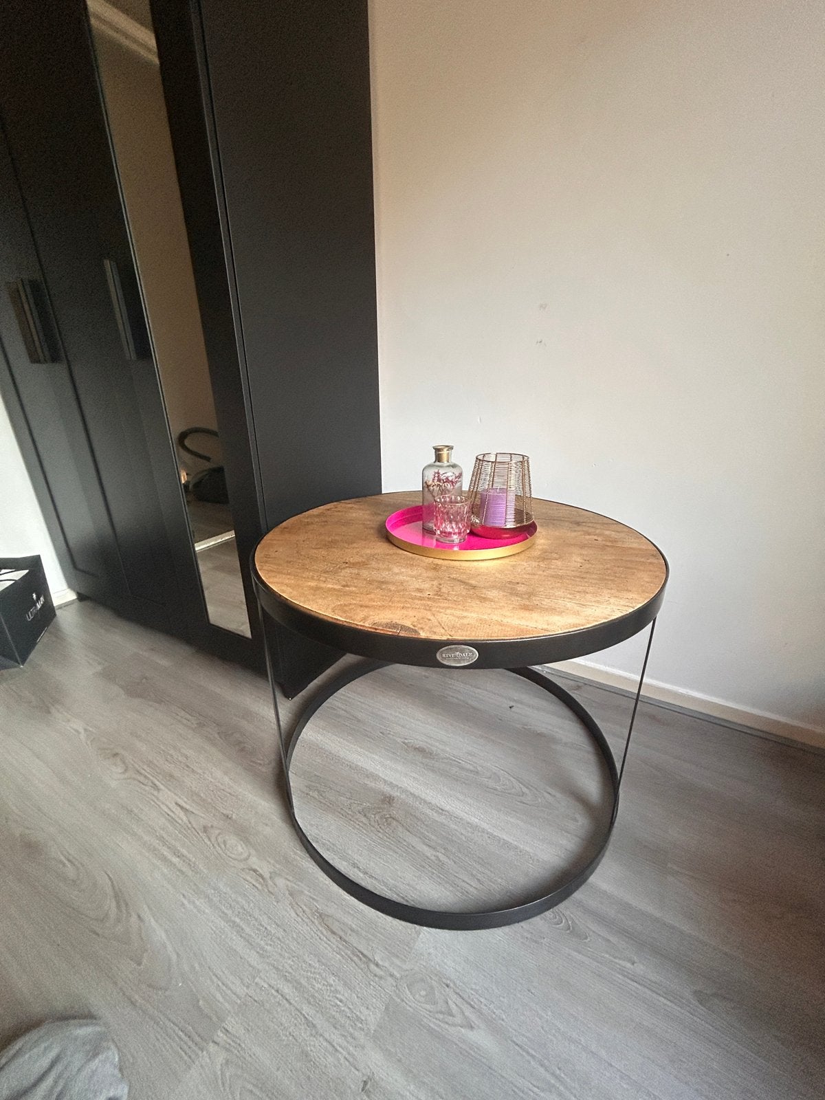 Riverdale bijzettafel, rond, hout en metaal, Gebruikt, Rond, 75 cm of meer, Hout