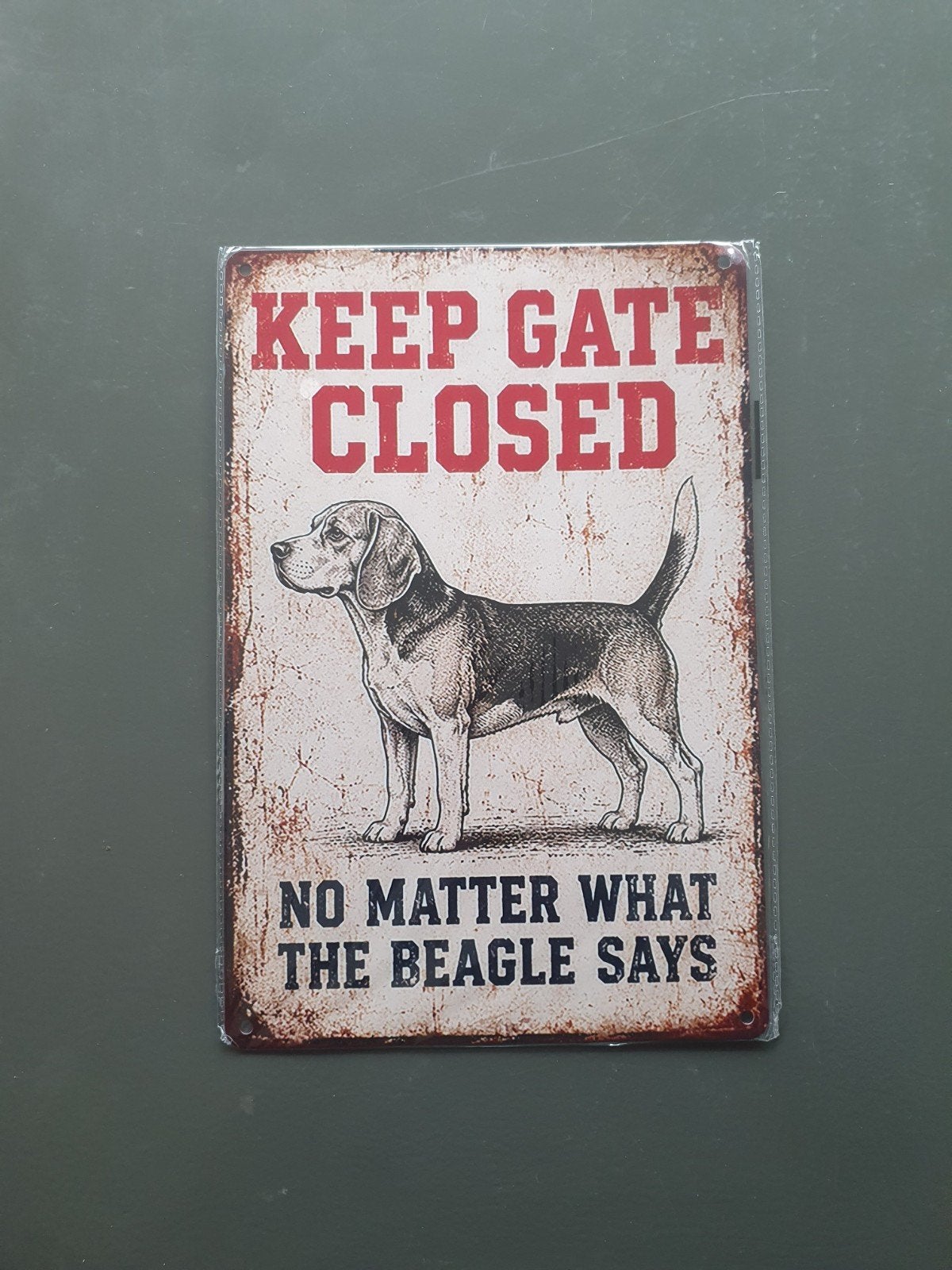 Metalen bord 20x30 cm - Keep Gate Closed Beagle, Vintage, Meerkleurig, Nieuw, Ophalen of Verzenden