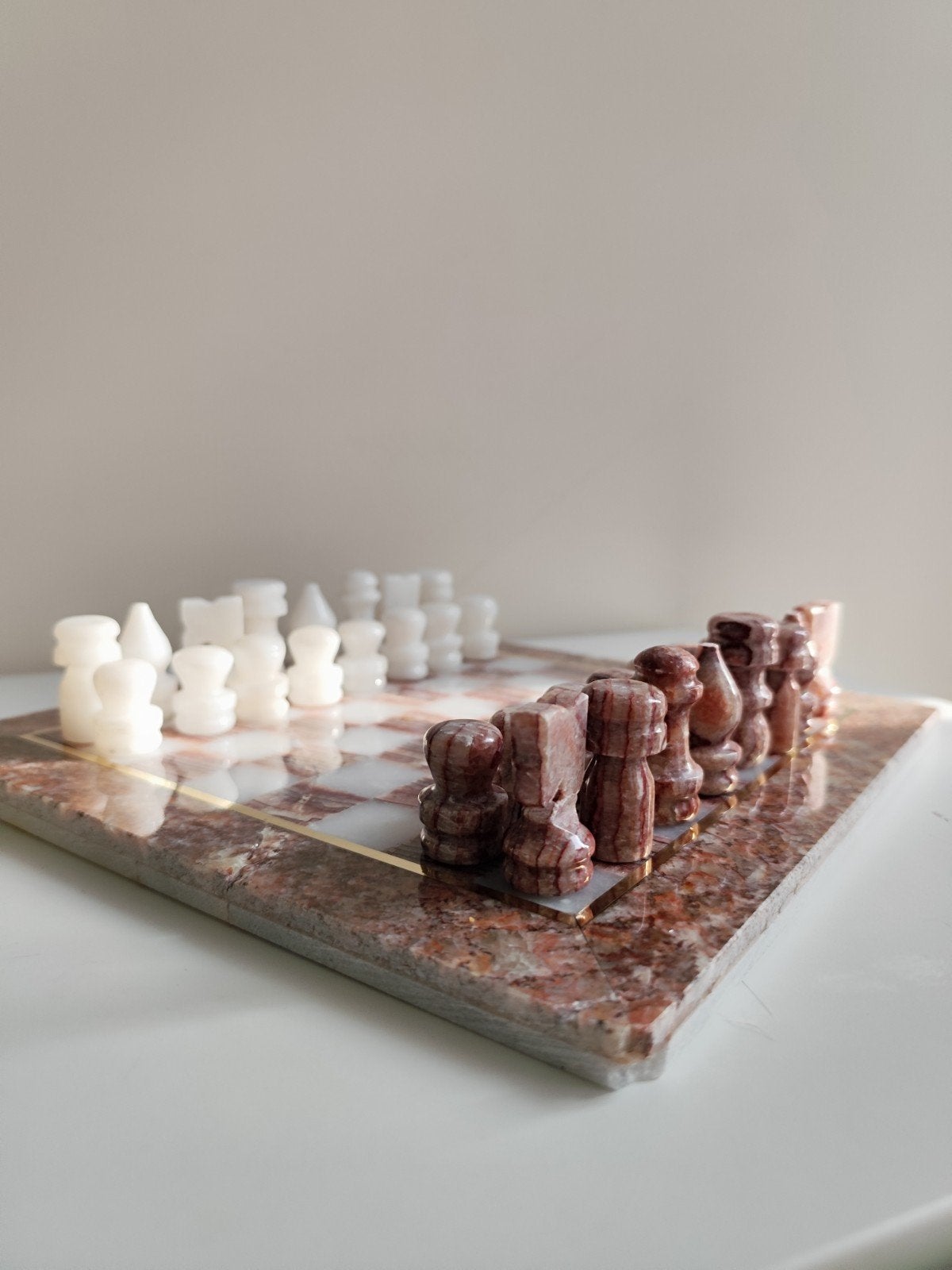 Vintage marmeren schaakspel, Hobby en Vrije tijd, Gezelschapsspellen | Bordspellen, Een of twee spelers, Ophalen, Gebruikt