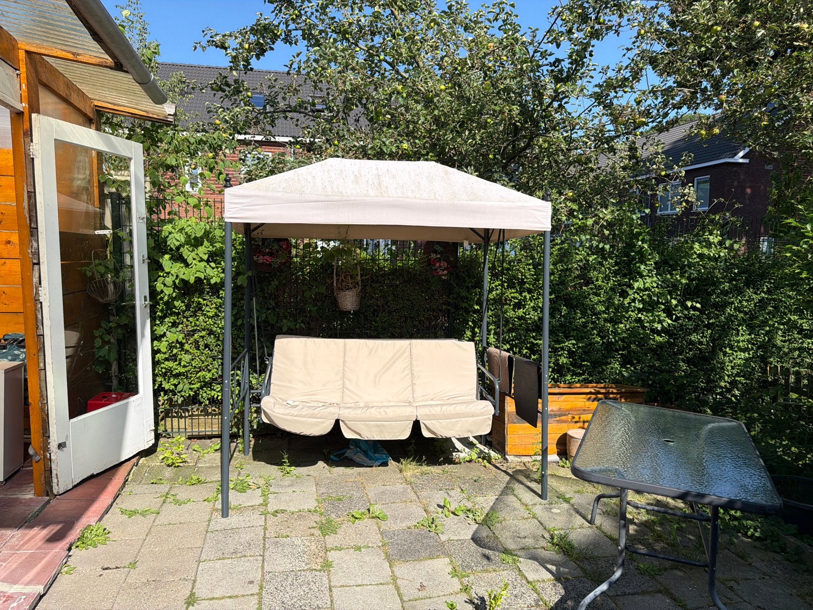 Schommel schommelbank met dakje voor de tuin, Ophalen, Gebruikt, Metaal, Schommelbank