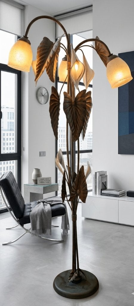 Betoverende botanische vloerlamp, E27 (groot), Zo goed als nieuw, Glas, 150 tot 200 cm