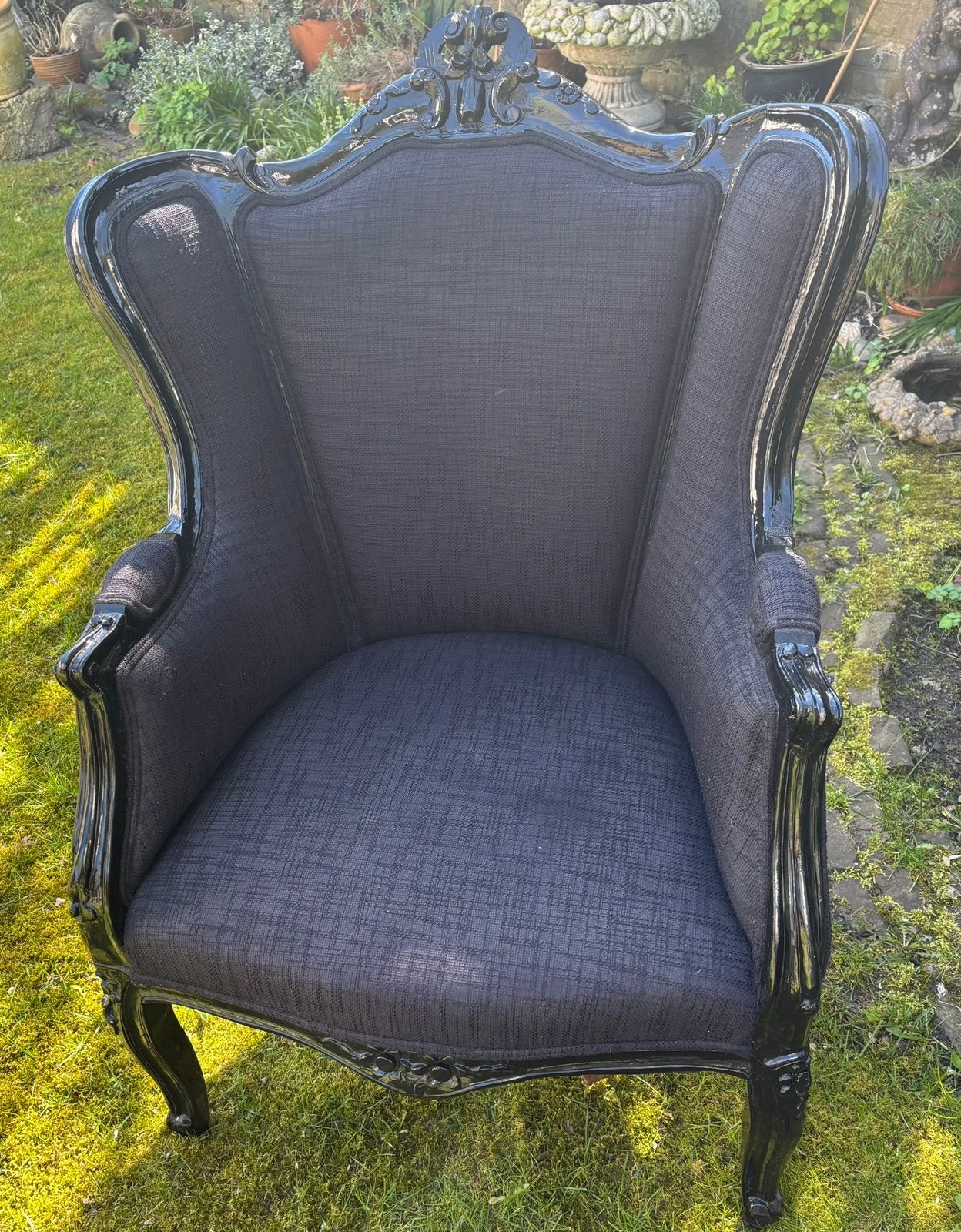 Zwarte barok fauteuil., Ophalen