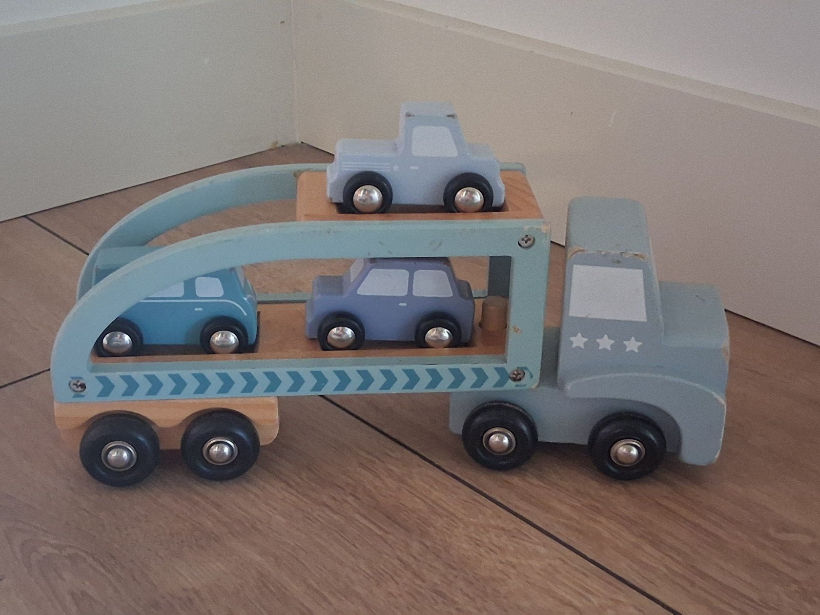 Little Dutch Houten Autotransporter met 3 Auto's, Ophalen of Verzenden, Gebruikt