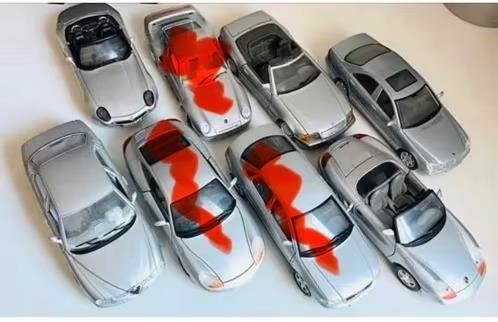 5 zilverkleurige modelauto’s schaal 1:24, Ophalen of Verzenden, Zo goed als nieuw, Auto