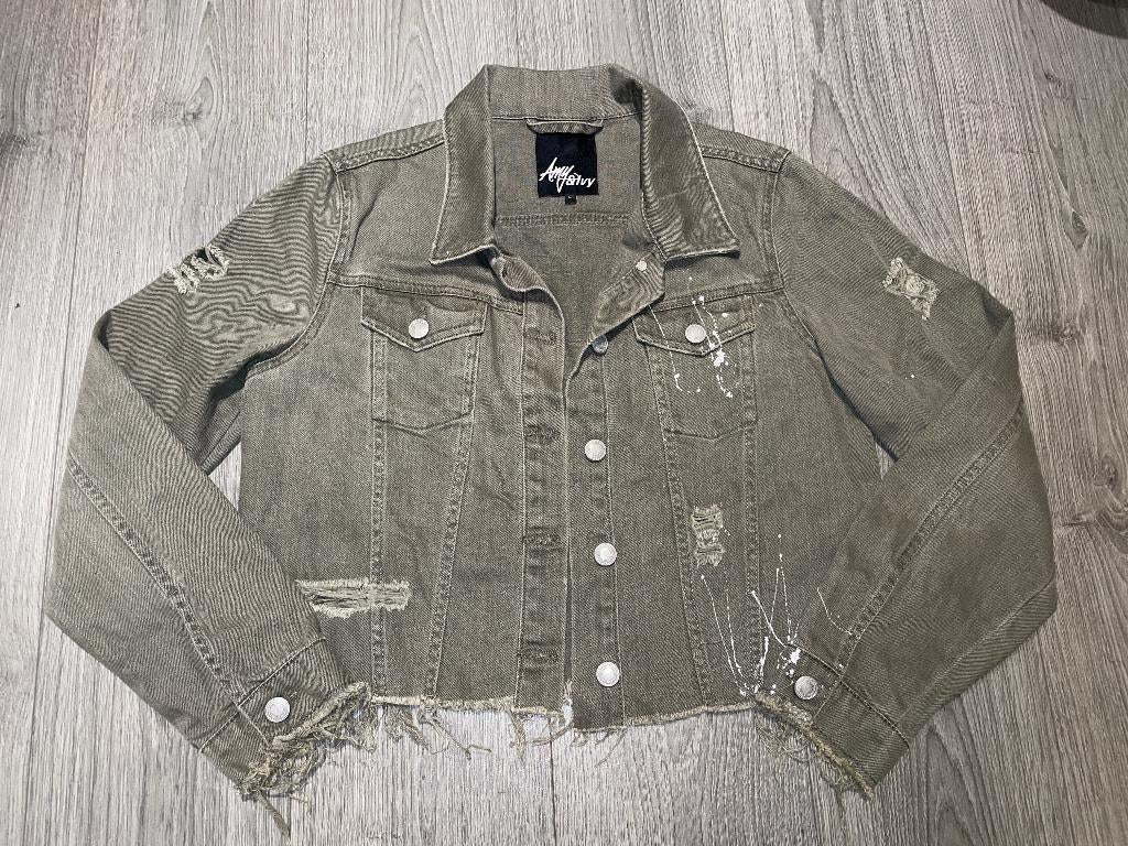 AMY & IVY dames khaki groene spijker jack back print mt L, Amy and ivy, Maat 42/44 (L), Ophalen of Verzenden, Zo goed als nieuw