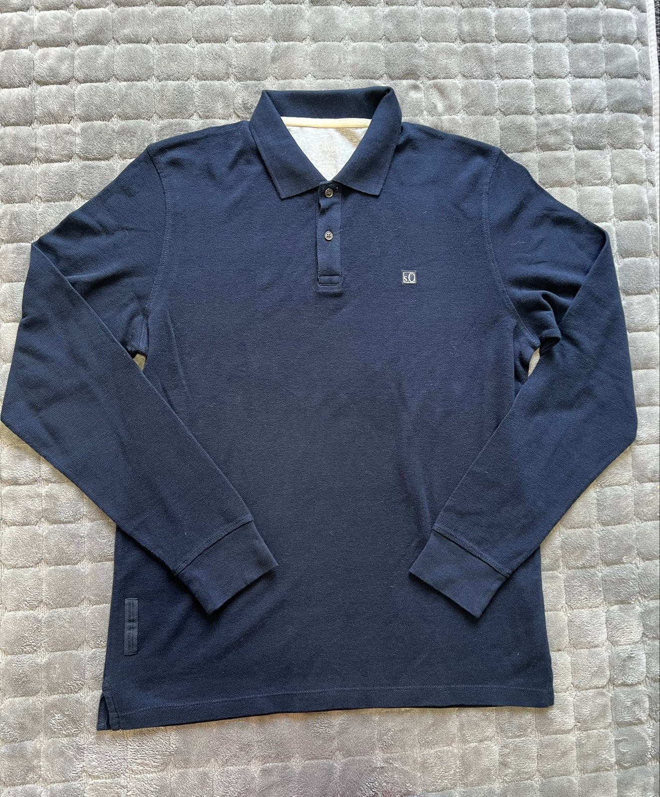 NIEUWstaat, navy wafel polo met lange mouwen van s.Oliver, L, Ophalen of Verzenden, Nieuw, Maat 52/54 (L), Blauw