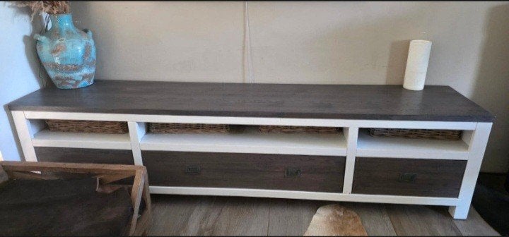 prachtig mooi massiefhout tv meubel, Ophalen, 200 cm of meer, Minder dan 100 cm, 25 tot 50 cm