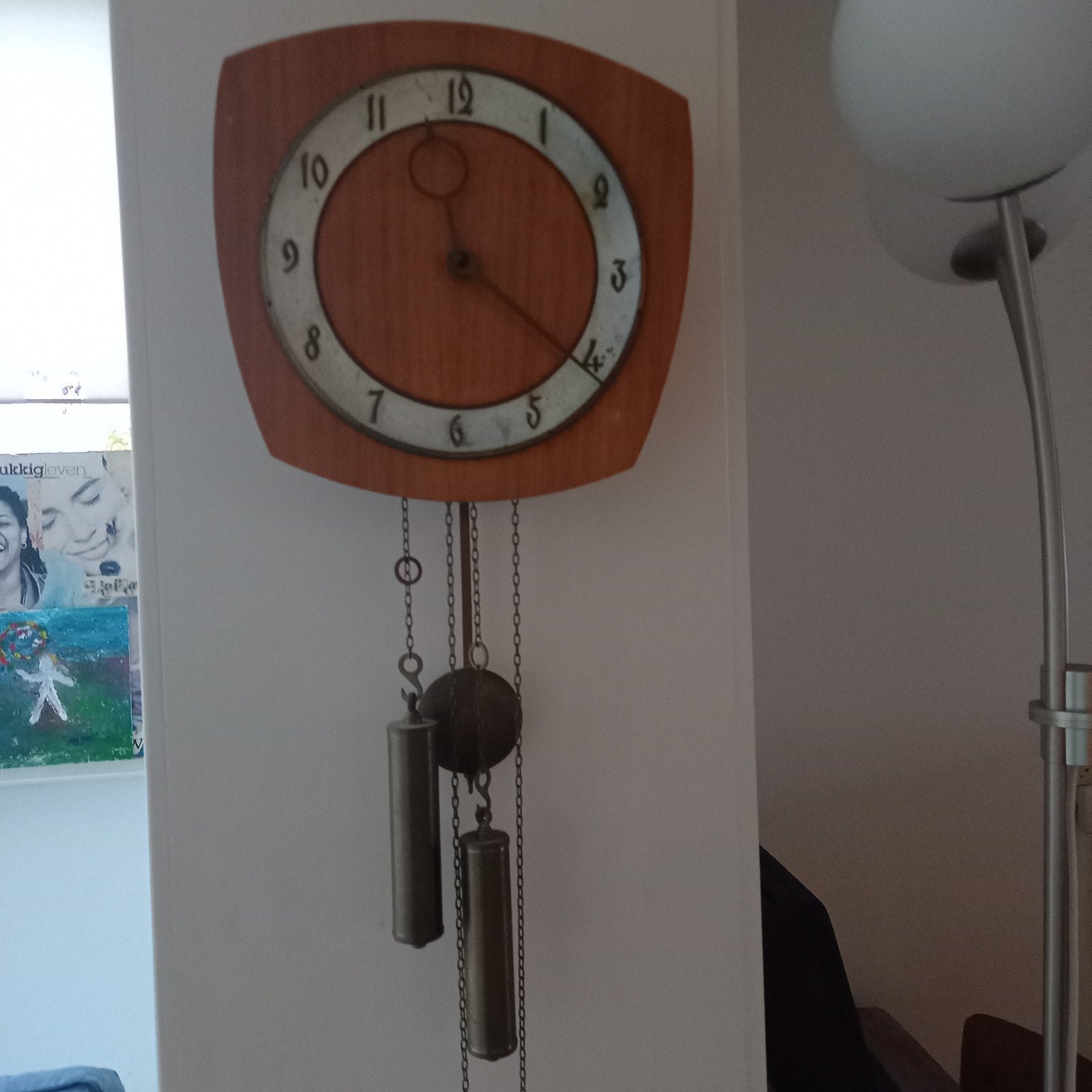 Vintage wandklok met slinger en gewichten, Ophalen