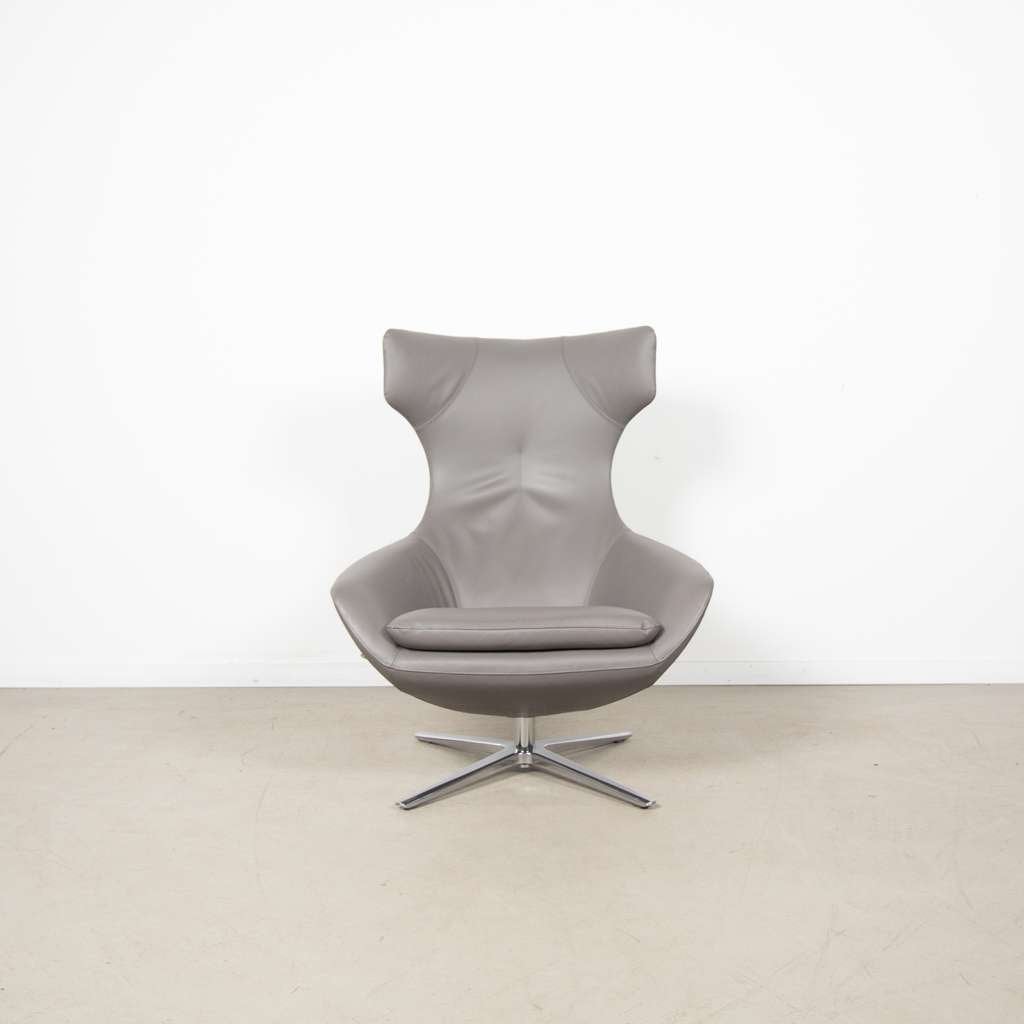 2x Leolux Caruzzo Plus Fauteuil Grijs Leer, Niet ingevuld, Niet ingevuld, Zo goed als nieuw, 75 tot 100 cm