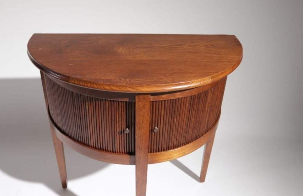 Halve maan bijzettafel met schuifdeuren, Ophalen, Gebruikt, 50 tot 100 cm, Rond