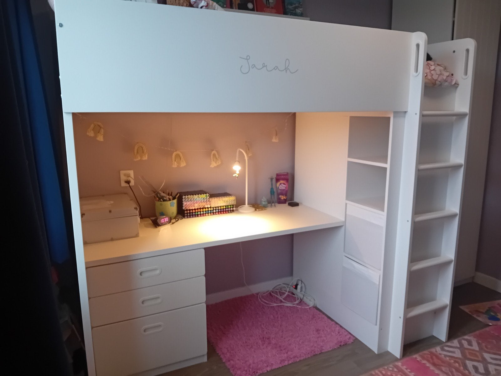 Witte ikea  hoogslaper met bureau en opbergruimte, Gebruikt, Eenpersoons, Ophalen of Verzenden, 200 cm
