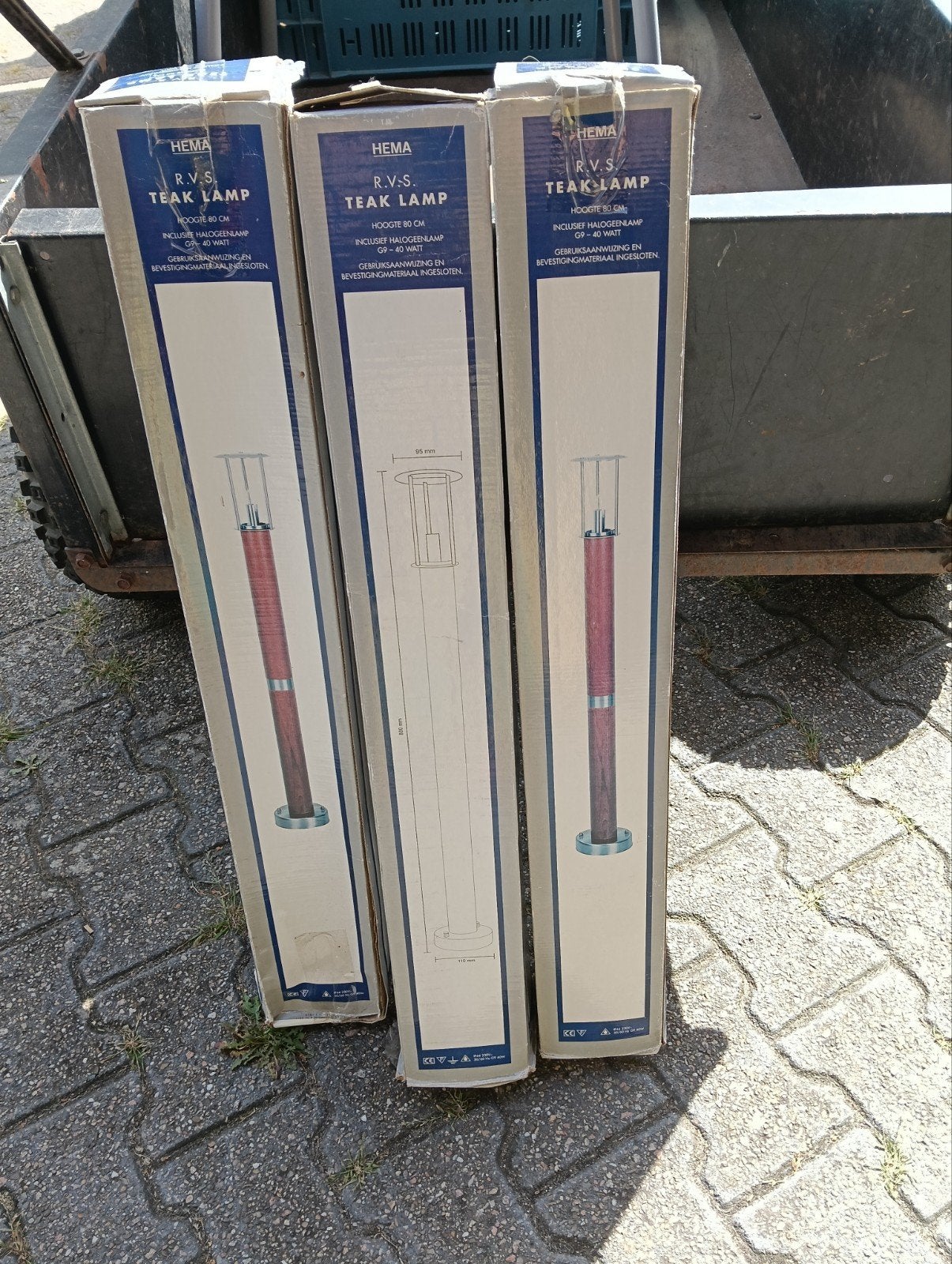 Hema R.V.S. Teak Lamp - 80 cm hoog met halogeenlamp, Ophalen, Nieuw, Overige fittingen, Modern, Natuurlijk