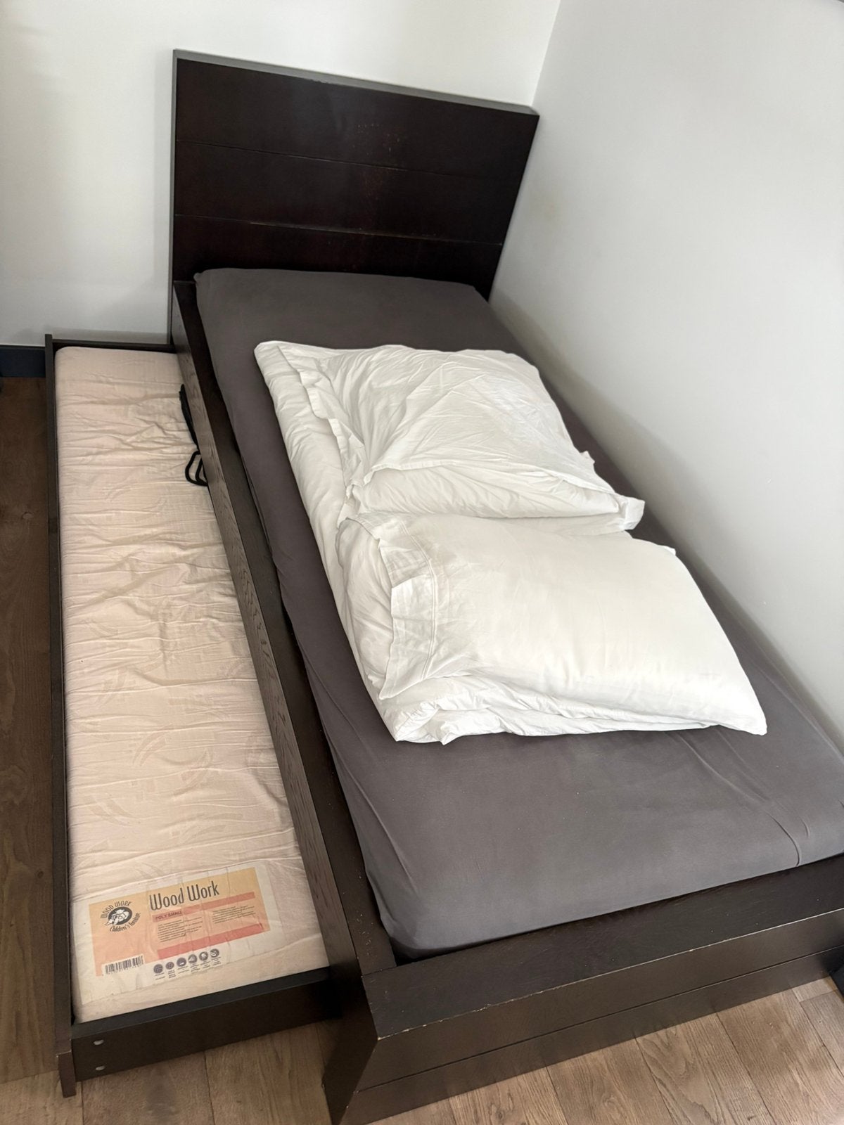 Woodwork bed net onderschuiflade, Ophalen, 90 cm, Eenpersoons, Bruin