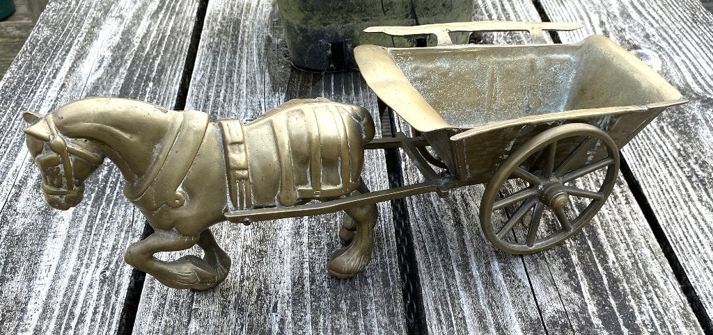 Leuke Messing Paard en Wagen - vintage retro bloempot, Antiek en Kunst, Antiek | Koper en Brons, Ophalen of Verzenden