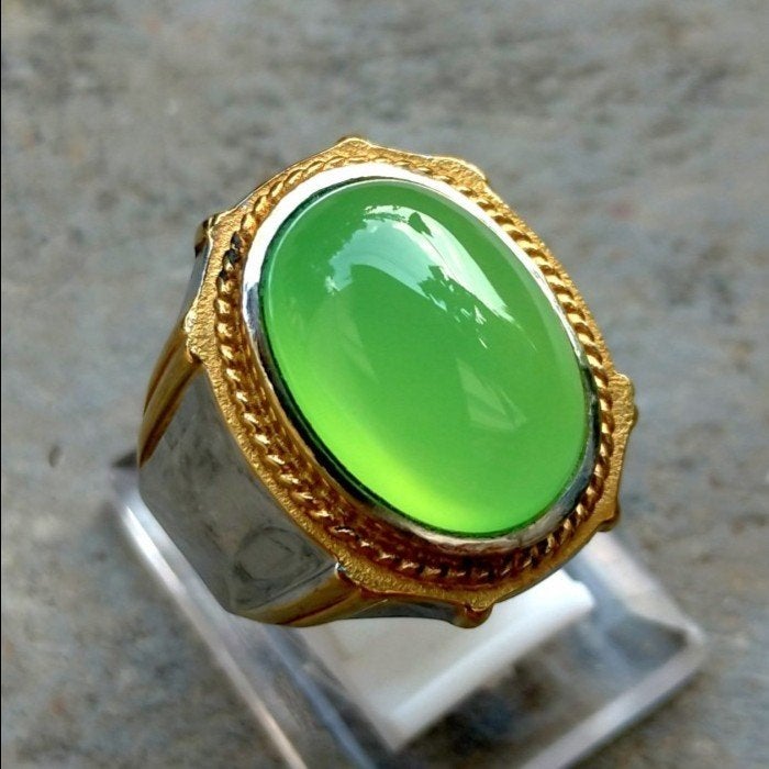 Elegante Titanium Ring met Echte Groene Chalcedoon CAR09, Sieraden, Tassen en Uiterlijk, Ringen, Overige materialen, 20 of groter