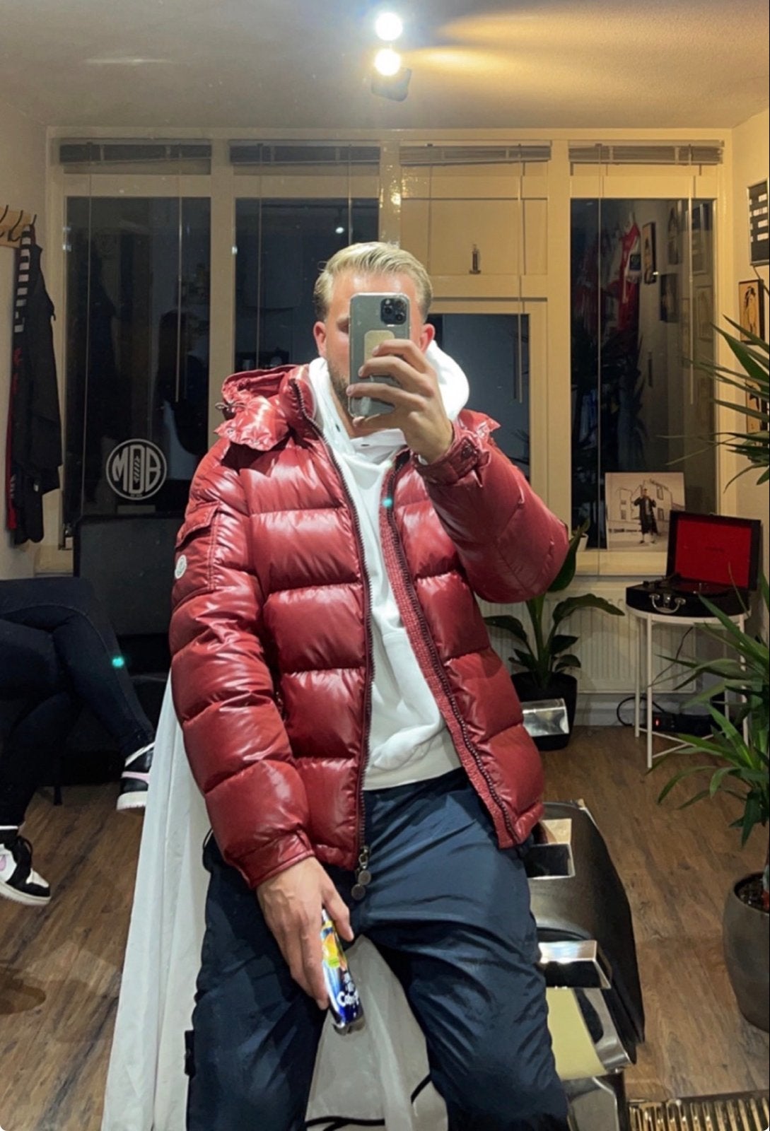 Moncler Maya Jas Rood - Maat L / XL, Ophalen of Verzenden, Zo goed als nieuw, Maat 52/54 (L), Rood