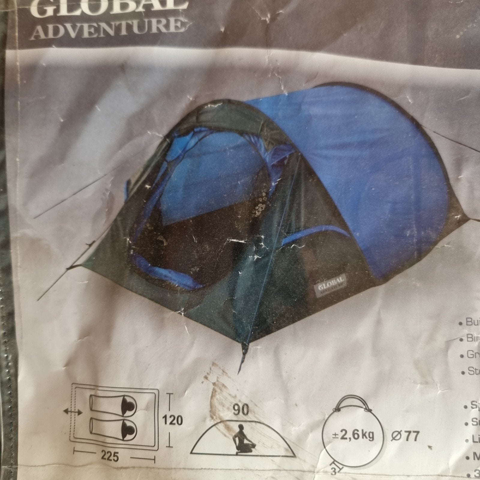 Global Adventure Itinera 2 Pop-up tent (2 stuks), Ophalen, Gebruikt, Tot en met 2